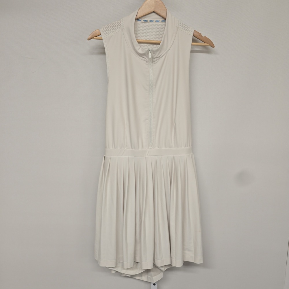Prince Pickleball Womens White Sleeveless Quarter Zip Mesh Back‎ Pleated Dress